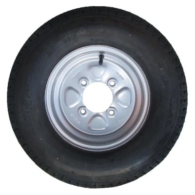 Image of 500 x 10 inch trailer wheel and tyre with 4 ply 115mm PCD. To fit these trailers only Daxara 147 148 Erde 142 143 Pt no. LMX629 PLEASE DO NOT BUY UNTIL YOU HAVE CHECKED YOUR PCD