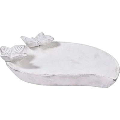 Image of dobar® Foglia 12981e Large Bird Bath with Decorative Birds Elegant Made Cement Frost Resistant Drinking Trough for Wild 37 x 28 4.5 cm White