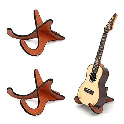 Image of Pack of 2 Wooden Ukulele Stand Portable Wood Holder Musical Instrument Detachable with X Shaped Pieces for Small Guitar Violin Banjo Mandolin