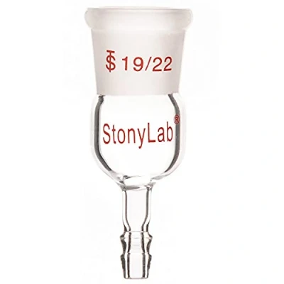 Image of StonyLab Glass Straight Inlet Adapter with 19/22 Female Joint Outer and 8mm ID 12mm OD Hose Connection Lab Glassware