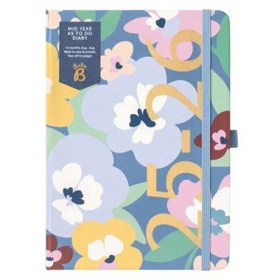 Image of Busy B A5 Diary Mid Year Academic Planner Aug &#039;25 &#039;26 Floral Print Journal Weekly with to Do Lists, Notes, Week View, 3 Pockets, &amp; Elastic Closure