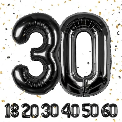 Image of 30th Number 30 Balloons 30,Black Balloon 40 Inch Giant Helium Foil for Men Women Birthday Party Decor Anniversary Decorations Supplies