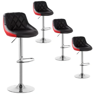 Image of WOLTU Bar Stools Black+Red Chairs Breakfast Dining for Kitchen Island Counter Set of 4 pcs Leatherette Exterior/Adjustable Swivel Gas Lift/Steel Footrest &amp; Base