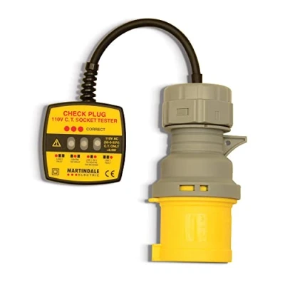 Image of Martindale CP301 110V 32A Industrial Socket Tester, Yellow/Grey, 65 x 47 mm