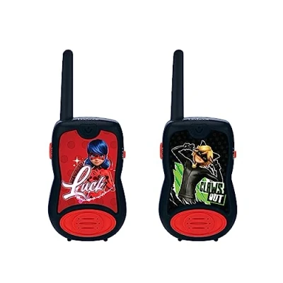Image of Lexibook, Miraculous Ladybug Chat Noir, Walkie Talkies 200m, Communication Game for Children, 2 Channels, Belt Clip, Black/Red, TW12MI