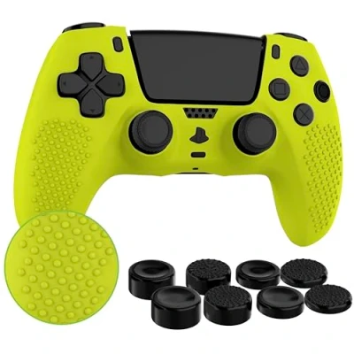 Image of MyGadget Silicone Skin Compatible with PS5 Controller 8 Thumbsticks (2 Pairs High / 2 Low) Playstation 5 Dualsense Wireless Cover in Green