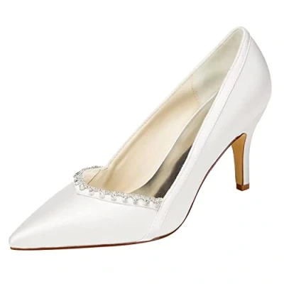 Image of Emily Bridal Ivory Wedding Shoes High Heel Pointed Slip on with Rhinestone (EU38/UK5, Ivory)