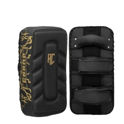 Image of RING CHAMP FIGHT GEAR Thai Kick Pad Boxing Strike Shield Curved Arm MMA Muay Punch Mitt Sports (Single, Black)