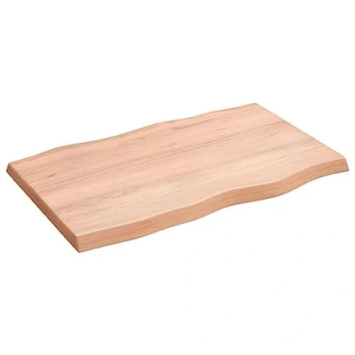 Image of vidaXL Light Brown Treated Solid Oak Wood Table Top with Live Edge, Versatile and Handcrafted, Ideal for Home Office&#039;.