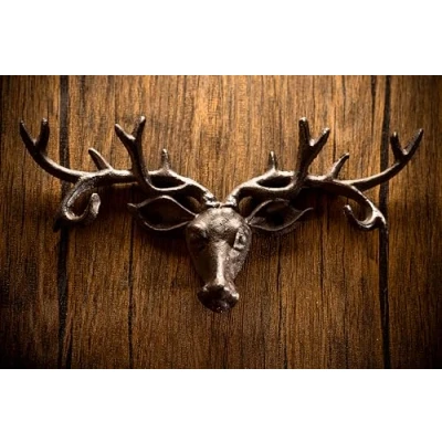 Image of Homezone Vintage Cast Iron Stag&#039;s Head Coat Hanger with 6 Antler Hooks Wall Mounted Antique Finish Metal Clothes Rack Key Holder Home Décor