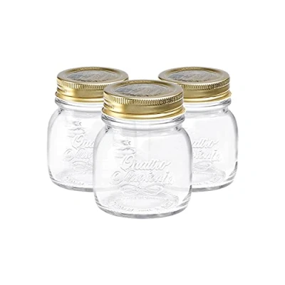 Image of Bormioli Rocco Quattro Stagioni Glass Storage Jars Traditional Kitchen Food Canister with Screw Top Lid 150ml Pack of 3