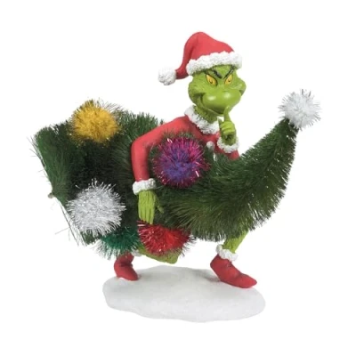 Image of Department 56 Dr. Seuss The Grinch Stealing a Christmas Tree Figurine, 7.25 Inch, Multicolor