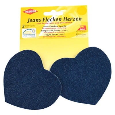 Image of Kleiber Iron On Denim Jean Heart Shaped Dark Blue 2 Patches