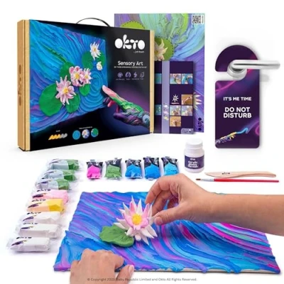 Image of Okto Water Lilies Art Craft Kits for Adults UK Similar to Painting by Numbers Adults, Air Dry Clay Modelling Kit, Arts and Crafts Kit