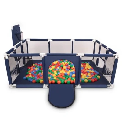 Image of Selonis Baby Playpen Big Size Playground with 100 Balls for Kids, Dark Blue:Yellow/Green/Blue/Red/Orange
