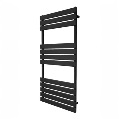 Image of Vertical Towel Radiator Designer Flat Panel 1200mm x 600mm Bathroom Heated Rail Matt Black Central Heating Ladder Heater Wall Mounted Carbon Steel FREE Cleaning Brush Fixing Kit &amp; Brackets