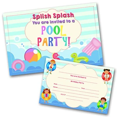 Image of Pool Party Invitations Pack &amp; Envelopes (WRITE ON) Click customize for prices