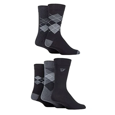 Image of Mens 5 Pair Farah Patterned Striped and Argyle Cotton Socks Black / Charcoal 6 11