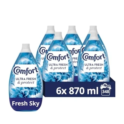 Image of Comfort Ultra Fresh &amp; Protect Sky Fabric Conditioner with Pro Fibre Technology Protects Colour and Shape 58 washes(870 ml) Case pack of 6