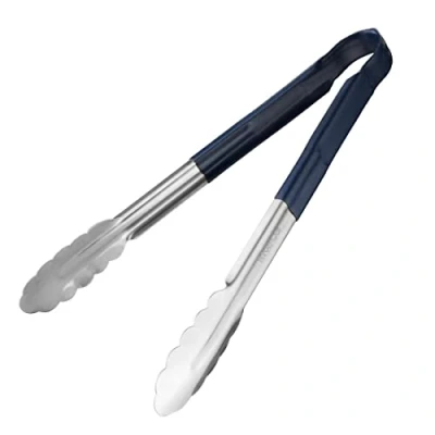 Image of Hygiplas Pro Grade Kitchen Serving Tongs 300mm, Blue Colour Coded For Use With Raw Fish, Stainless Steel, Vinyl Coated Handles CB156