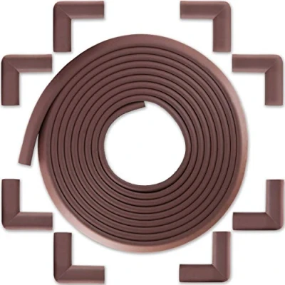Image of Bebe Earth 6M Baby Proofing Edge and Corner Guard Protector Set, 20 Feet Edges &amp; 8 Guards, Furniture Tables Child Proof Bumpers, Pre Taped Cushions Coffee Brown