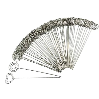 Image of Woohome 60 PCS Metal Wires Memo Clip Note Card Holders Table Number Photo Stand for Wedding Party Cake Decor, 30 Round and Heart Shape