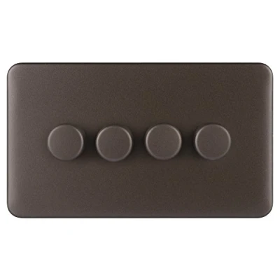 Image of Schneider Electric Lisse Screwless Deco 4 Gang Universal 2 Way Dimmer Light Switch, 250W/VA, GGBL6042CMBS, Mocha Bronze