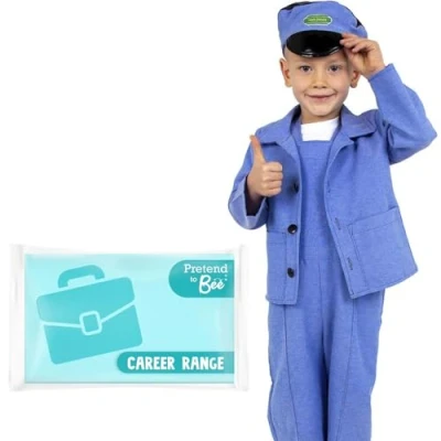 Image of PRETEND TO BEE Train Driver Fancy Dress Costume for Kids, 3 Piece Set, Multicolour, 5 7 Years