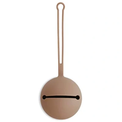Image of Mushie Dummy Holder Pacifier Case Storage with Strap Fit up to 3 Dummies Made of non toxic Food Grade Silicone Dishwasher Safe for Easy Cleaning Suitable all Pacifiers (Pale Taupe/Natural)