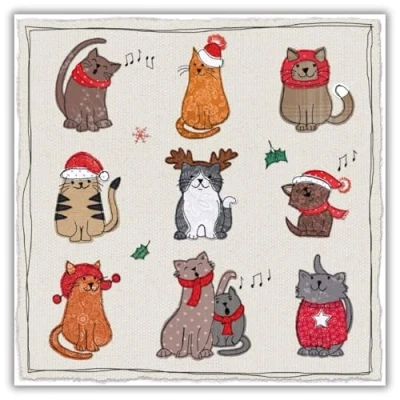 Image of Museums &amp; Galleries Charity Christmas Cards We Wish You A Meowy Christmas! Cats Eco Friendly and Recyclable Pack of 8