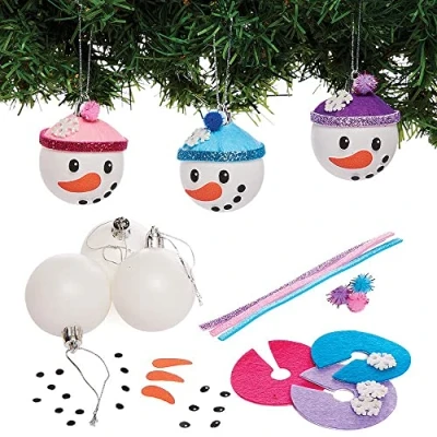 Image of Baker Ross FX290 Snowman Bauble Kits Pack of 6, Kids Christmas Tree Decorations Craft Kit, Arts and Crafts
