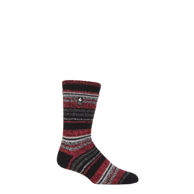 Image of Mens 1 Pair SOCKSHOP Heat Holders 2.3 TOG Patterned and Plain Thermal Socks Bari Multi Stripe Black 6 11