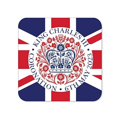 Image of Kings Coronation 2023 Official Union Jack Square Coasters King Charles III Commemorative Souvenir Gift His Majesty The Royal Memorabilia Gifts