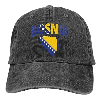 Image of 351 Women Men Baseball Cap, Bosnia Flag Map Cowboy Cap Classic Denim Adjustable Plain Hat for Hip Hop Golf Summer