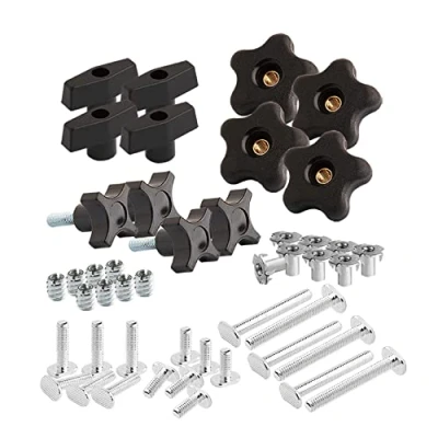 Image of POWERTEC 71174 T Track Knob Kit, 5/16 18 Threaded Bolts and Washers, 46 Piece Set, Slot Bolts, Accessories for Woodworking Jigs Fixtures