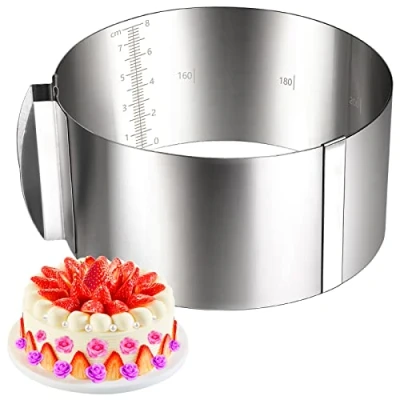 Image of Does not apply Adjustable Cake Ring Stainless Steel Mousse Round Mold 6 to 12 Inch for Baking Cooking Crumpets Eggs Pastry Desser