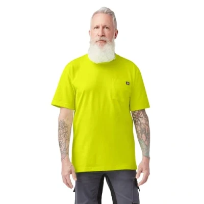 Image of Dickies Men&#039;s Heavyweight Crew Neck Short Sleeve Tee T Shirt, Bright Yellow, Medium