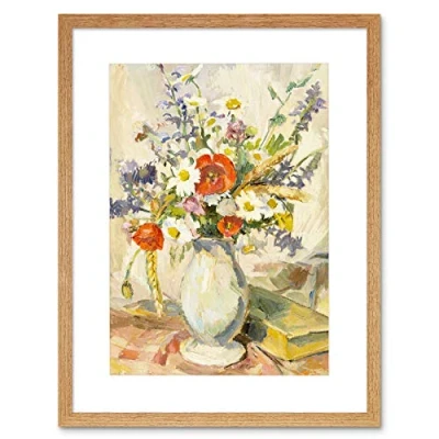 Image of Wee Blue Coo Painting Wild Flowers In Vase Colourful Still Life Framed Wall Art Print