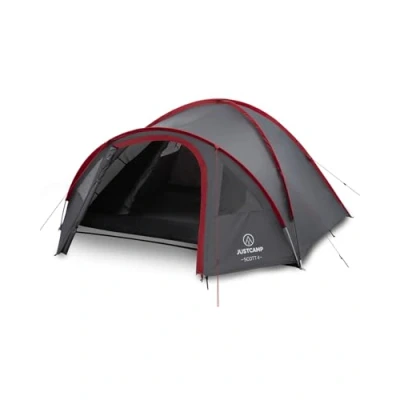 Image of JUSTCAMP Scott 4 Camping tent family, man dome vestibule, sleeping cabin gray
