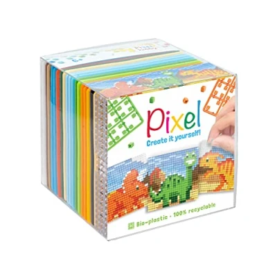 Image of Pracht Creatives Hobby Pixel P29024 Dinosaur Craft Set, Plug in System as Creative for Children from 6 Years, Cube Box with Motif Templates and Squares