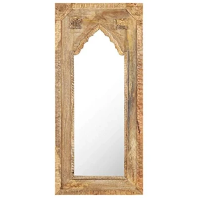 Image of vidaXL Wall Mounted Mango Wood Mirror Hand Carved Bohemian Style Decorative Ideal for Bathroom, Bedroom or Living Room&#039;