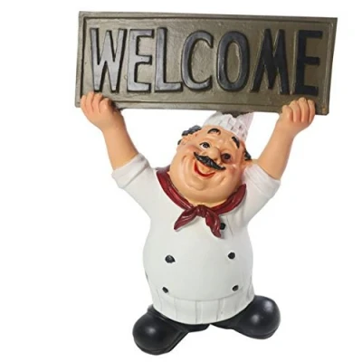 Image of KiaoTime Chef Figurine with WELCOME Sign Board Plaque Home Kitchen Restaurant Decor 8&quot;