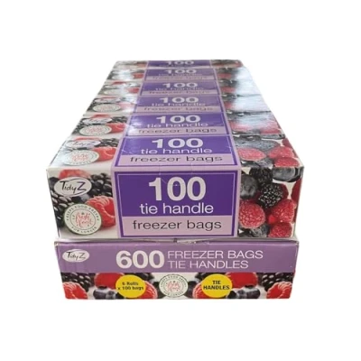 Image of Tidyz 600 FOOD &amp; FREEZER BAGS WITH TIE HANDLES (6 boxes of 100 bags)