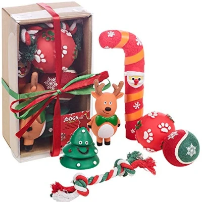 Image of URBN TOYS 6Pcs Colorful Christmas Festive Dog Puppy Assortment Stocking Treat Gift Box
