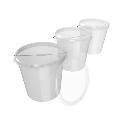 Image of 3 buckets with lid, 30 litres, made in Germany, food safe, stable, airtight storage bucket for storing food, office supplies, children&#039;s room, household, workshop and catering, transparent