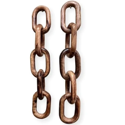 Image of Set of Two Rustic Wooden 5 Link Chain Ornaments for Home Decor, Ideal Living Room, Shelf, and Coffee Table Decoration