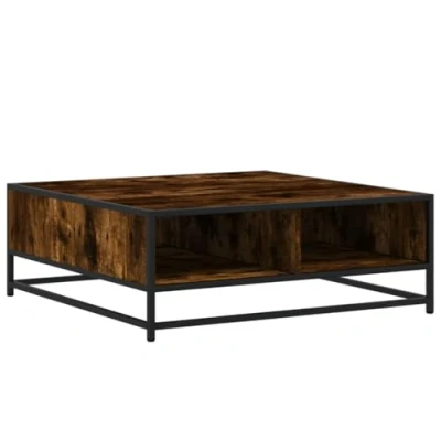Image of vidaXL Coffee Table Smoked Oak Engineered Wood and Metal Square End Side, 80x80x30 cm, Living Room Storage