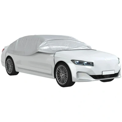 Image of vidaXL Half Car Cover with Hooks Silver L