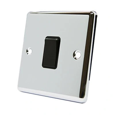 Image of AET CPCINTBL Polished Chrome Classical Intermediate Black Insert Plastic Rocker Switch 10 Amp Single 1 Gang 3 Way Light Switch, 240 V