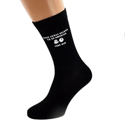 Image of These Socks Belong to An Amazing 80 Year Old Printed on Mens Black 80th Birthday Gift